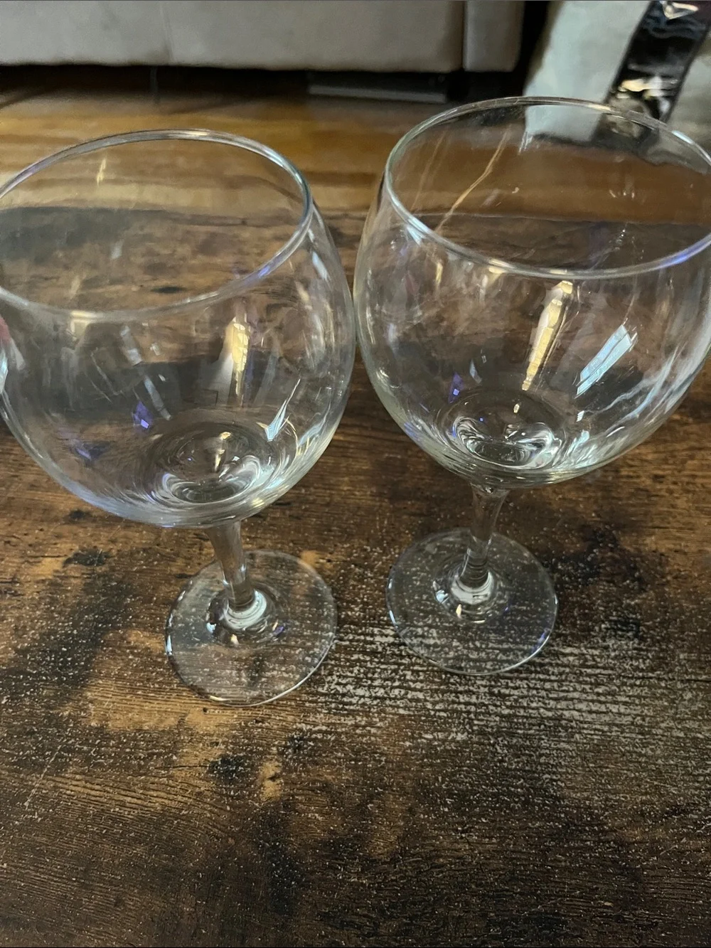 Vintage Clear Glass Balloon Wine Goblets - Pair